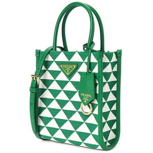 Prada trim geometric Symbole pattern Embroidered leather bag Tote Green
